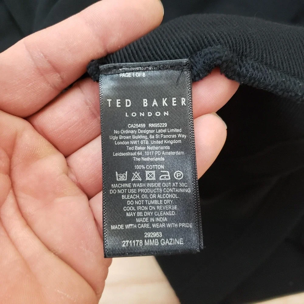 Ted Baker Sweater Mens Medium Black 1/4 Zip Mock‎ Neck Knit Cotton Pullover